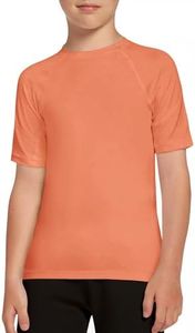 Haloumoning Boys Athletic Compression Shirt Short Sleeve Undershirt Kids Quick Dry Basketball Base Layer 5-14 Years Orange