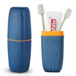 LINKPEACE Travel Toothbrush Cup Case,Toothbrush Holder with Cover Travel Toothbrush Containers Portable Toothpaste Storage and Carrier for Camping School Business Trip Bathroom (Dark Blue)