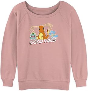 Fifth Sun Pokemon Good Vibes Starters Women's Cowl Neck Long Sleeve Knit Top, Desert Pink, X-Large