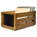 Navaris Wooden Record Crate - Vinyl Album Storage Holder Box Wood Case with Chalkboard Sign Board - Holds up to 80 LP Records - Brown