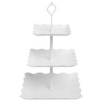 3 Tiers Cake Display Stand, White Afternoon Tea Stands, Plastic Square Cup Cake Fruit Dessert Party Server Plates Stands, Reusable Food Serving Platter Stand for Birthday, Wedding, Party