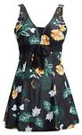 Ecupper Womens One Piece Swimdress Short Sleeve Swimsuit Floral Plus Size Beachwear with Boyshort Black Flower 4XL