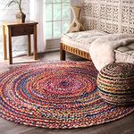 Imsid Home Decor Braided Cotton Round Carpet Rug for Living Room, Bedroom, Kitchen, Office Multicolor for Bedroom (180 cm Round)