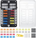 Kohree 12 Way 12V Fuse Block Marine, Boat Fuse Block Waterproof with LED Indicator, 30pcs Fuses 5A 7.5A 10A 15A 20A 25A, Automotive Fuse Box Holder 12V/24V Fuse Panel for RV, Car, Boat, Marine, Truck