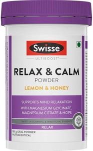 Swisse Relax & Calm Powder – Magnesium Glycinate & Citrate + Hops, Inositol & Choline - Supports Relaxation, Muscle Recovery & Healthy Sleep (Lemon & Honey Flavor, 24 Servings)