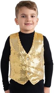 Dress Up America Sequin Vest for Kids - Gold Shiny Dance Vest for Boys - Party Costume for Girls and Boys