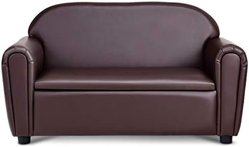 Costzon Kids Couch, 2 in 1 Double Seat Children's Sofa w/Under Seat Storage, PU Leather Surface, Toddler Armrest Chair, Kids Room, Soft Kids Sofa with Storage for Preschool Baby Boys Girls Gifts