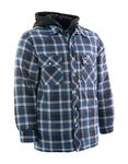 Blue Plaid Hooded Quilted Flannel Shirt Jacket (Large)