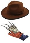 Ploutos World Wide ADULT HALLOWEEN COSPLAY HORROR Scary Theme Party Fancy Dress FREDDY KRUEGER Claw Glove & Brown Hat