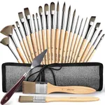 Acrylic Paint Brush Set, Golden Maple 25 PCS Paint Brushes for Acrylic Painting Oil Watercolor & Canvas,Enhanced Synthetic Brush Set with Cloth Roll and Palette Knife