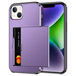 Coolden for iPhone 14 Case Wallet Case Armor Shockproof Case Heavy Duty Protective Case Hard PC Back Soft TPU Bumper Card Holder Slot Wallet Case Cover for iPhone 14 Phone Case (Grey Purple)