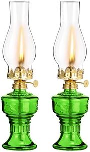 2 Pcs Chamber Oil Lamps for Indoor Use Vintage Kerosene Lamp Clear Hurricane Lamp Rustic Kerosene Lantern with Adjustable Fire Wick Lighting Oil Lantern for Home Emergency Lighting, 13'' High (Green)