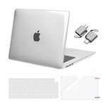 MOSISO Compatible with MacBook Air 15 inch Case 2023 2024 Release M3 A3114 M2 A2941 Liquid Retina Display Touch ID, Plastic Hard Shell Case&Keyboard Cover&Screen Protector&Type C Adapter,Crystal Clear