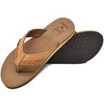 KuaiLu Flip Flops Mens Leather Arch Support Summer Wide Fit Beach Pool Thong Sandals Yoga Memory Foam Cushion Slip On Shower Cloth Fabric Non Slip Orthotics Plantar Fasciitis Flipflops Khaki Brown 11