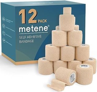 Metene Self Adhesive Bandage Wrap 12 Pack, Athletic Tape 2 Inches X 5 Yards, Sports Tape, Breathable, Waterproof, Elastic Bandage for Sports, Wrist and Ankle Wrap Tape, Non-Woven Bandage(Beige)