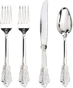 WDF 200 Pieces Silver Plastic Silverware Disposable - 50Guests Silverware Plastic Cutlery - Disposable Utensils Includes 100 Forks, 50 Spoons, 50 Knives Perfect for Wedding or Party