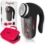 EasyLint Professional Lint Remover Fabric Shaver: The Bobble Remover For Clothes & Furniture. Debobbler Works With Batteries or A/C Plug. Includes 2-blades, Case, Cleaning Brush and UK Power Plug.