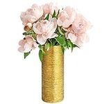 Belle Vous Gold Etched Ceramic Flower and Plant Vase - 9.4 x 29.5cm/3.7 x 11.61 inches - Decorative Centrepiece for Home, Table, Wedding, Christmas and Office Decor - For Friends and Family