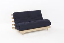 Comfy Living 4ft6 LUXURY Double (135cm) Wooden Futon Set with PREMIUM LUXURY Navy Mattress