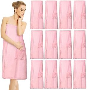 Tigeen 12 Pcs Spa Robe for Women Waffle Spa Wraps with Pocket Adjustable Closure Lightweight Towel Wraps for Bath Shower (Pink,Pocket)