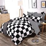 Lanqinglv Double Duvet Cover Set Black and White Checkered Plaid Patterned Bedding set Double Bed Soft Quilt Cover 200x200cm with Zipper and 2 Pillowcases 50x75cm