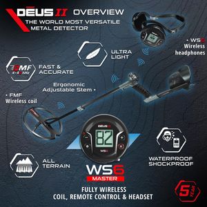 XP Deus II 11" WS6 Master Metal Detector – Multi-Frequency, Weatherproof, Wireless Headphones