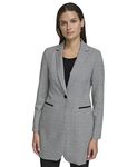 Tommy Hilfiger Calvin Klein Womens Plaid Fitted Single Button Blazer, Black/Ivory, 10