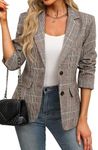 ELLEVEN Women's Lapel Collar Plaid 