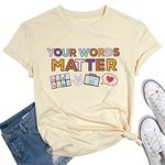 Teacher Shirts Your Words Matter Shirt Women Special Education Teacher T-Shirt Inspirational Graphic Tee Top, Apricot, X-Large