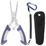 ZuoQi Fishing Pliers, Multi-Functional Lightweight Stainless Fish Pliers, Fishing Scissors Take Hook Pliers Wire Cutters with Sheath and Safety Coiled Lanyard, 3 Color Available (Blue)