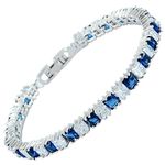 [RIZILIA Ice Cube] Princess Cut Simulated Blue Sapphire CZ 18K White Gold Plated Tennis Bracelet, 7"