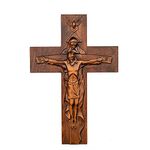 BGCOPPER Holy Trinity Crucifix Wall Cross, Christ Jesus Cross for Wall with Hook, Handmade Wooden Cross Wall Decor for Home Room Church Christmas Gifts (Retro, 12 Inch)