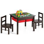 COSTWAY Kids Table and Chairs Set, Children Wooden Activity Table with Double-Sided Building Block Tabletop, Storage Drawers, for Construction, Learning, Drawing, Dining and Crafts (Coffee)