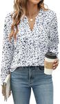 Blooming Jelly Women's Dressy Casual Blouses Business Work Tops Trendy Long Sleeve Pleated Shirts Boho Clothes 2024 Fall Outfits (White and Black Spots,XX-Large)