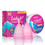 LadyGo Reusable Menstrual Cup for Women with Carry case and pouch | Ultra Soft, Odour and Rash Free|100% Liquid Medical Grade Silicone | Standard Model | Large Size - Pack of 2