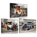 Rusty Truck Canvas Wall Art - Vintage Blue Car Pictures Living Room Decor - Country Style Artwork Framed Posters Paintings