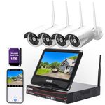 All in one with Monitor Wireless Security Camera System Home WiFi CCTV 4CH 1080P NVR Kit 4pcs 960P Indoor Outdoor Bullet IP Camera P2P IR Night Vision Weatherproof Plug and Play with 1TB Hard Drive