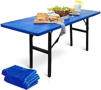 LINPRO 5Pk Plastic Table Cloths Disposable for Parties 8ft Picnic Table Covers with Elastic Fitted Camping Tablecloth Elastic Table Cover Rectangle Blue Tablecloth Waterproof Outdoor & Folding Tables