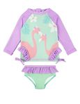 weVSwe Baby Swimming Costume Girls Swimwear Sets UV Protection SPF 50+ Long Sleeve Swimsuit Baby Ruffles Bathing Suit Purple Flamingo Newborn 6-12 Months