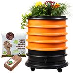 WORMbox | Wormery Worm Farm composter 4 Orange Trays + Planter + 1kg of Compost Worms / 2000 ctn + 1 Coco | 64 liters | Organic Waste Compost, make your Worm Castings