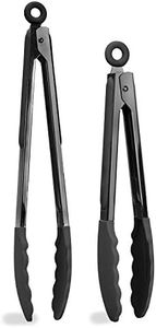 Country Kitchen Stainless Steel Silicone Tipped Kitchen Food BBQ and Cooking Tongs Set of Two 10" and 13" for Non Stick Cookware, BPA Fee, Stylish, Sturdy, Locking, Grill Tongs, Gunmetal Black