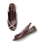 Marc Loire Women's Open Toe Block Heel Metallic Fashion Sandals for Everyday (Maroon, 6)