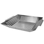 Navaris Stainless Steel Grill Basket - Large BBQ Grilling Pan Heavy Duty Wok Barbecue Tray (35 x 30 x 6cm) for Roasted Veggies Meat Fish