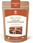 SPICY ORGANIC Ceylon Cinnamon Sticks 8 oz – True Cinnamon Quills from Sri Lanka, 3.5" Premium Ceylon Cinnamon, USDA Certified Organic, Perfect for Recipes, Crafts & Holiday Drinks – Cinnamomum Verum