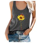 Lazzboy Women's Moon Cycle/Cat/Fox/Feather Sleeveless Round Neck Vest Loose Top,10,Grey-long Rot Sunflower