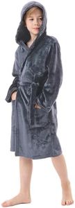 V.&GRIN Boys Fleece Robe, Hooded Plush Soft Fuzzy Bathrobe for Kids 3-14 Years（Gray11-12）