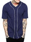 Hat and Beyond Mens Baseball Button Down Jersey Hipster Hip Hop T Shirts, 01up01_navy/White, Large