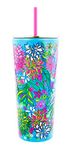 Lilly Pulitzer Double Wall Tumbler with Lid and Reusable Straw, Insulated Travel Cup Holds 24 Ounces, Walking on Sunshine