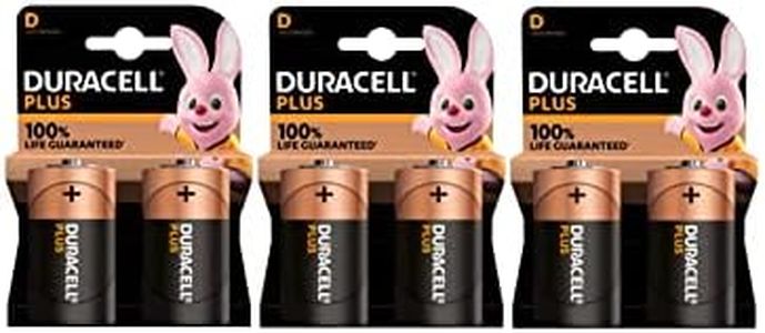 6 piles Duracell D Plus LR20 MN1300 Alcaline (3 ampoules de 2 batteries)