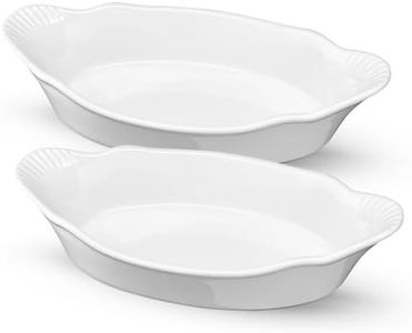 Au Gratin Baking Dishes, Ceramic, by Kook, for Casseroles, Lasagna & Cobblers, Individual Serving, Set of 2, Oven, Microwave & Dishwasher Safe Bakeware, 18 oz, White